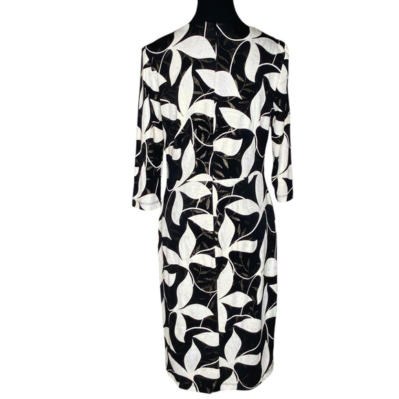 JOSEPH RIBKOFF Black White Floral Metallic Gold Dress Cowl Neck Cocktail Size 8 - Picture 7 of 9